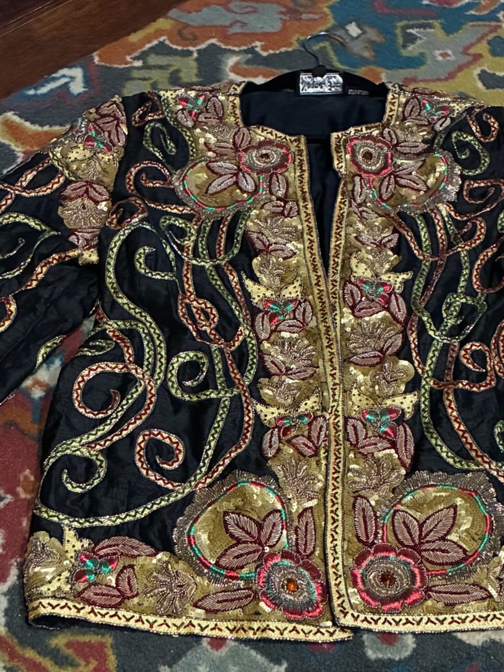 Laurence Kazar Black Jacket with Gold, Red & Green Embroidery